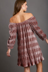 Umgee Off-Shoulder Balloon Sleeve Velvet Mini Dress OutfitFlow